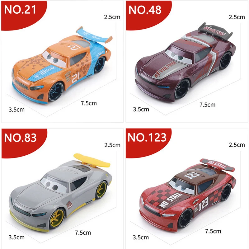 Car 3 Lightning McQueen New Generation Number Racing Drivers Aaron Clocker Sudeep Jonas Carvers 1:55 Diecast Metal Alloy Toy Car