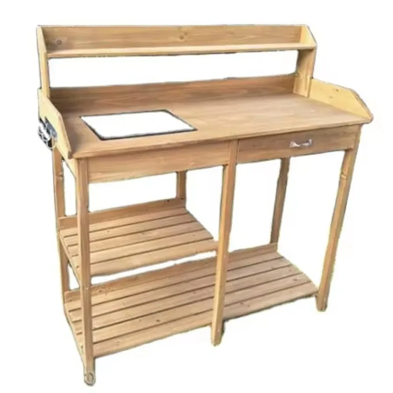 Wooden Potting Bench Table with Sink,Outdoor Garden Table Work Bench with Shelf, Workstation for Outside Lawn Patio