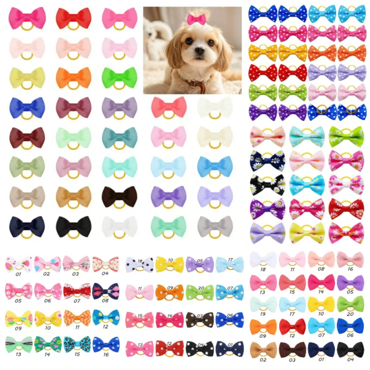 13 Style 5/10/20pcs Colorful Bow Pet Hair Bows Youthful Energetic Styles Rubber Band Pet Hair Bow for Girls Dog Hair Accessorie