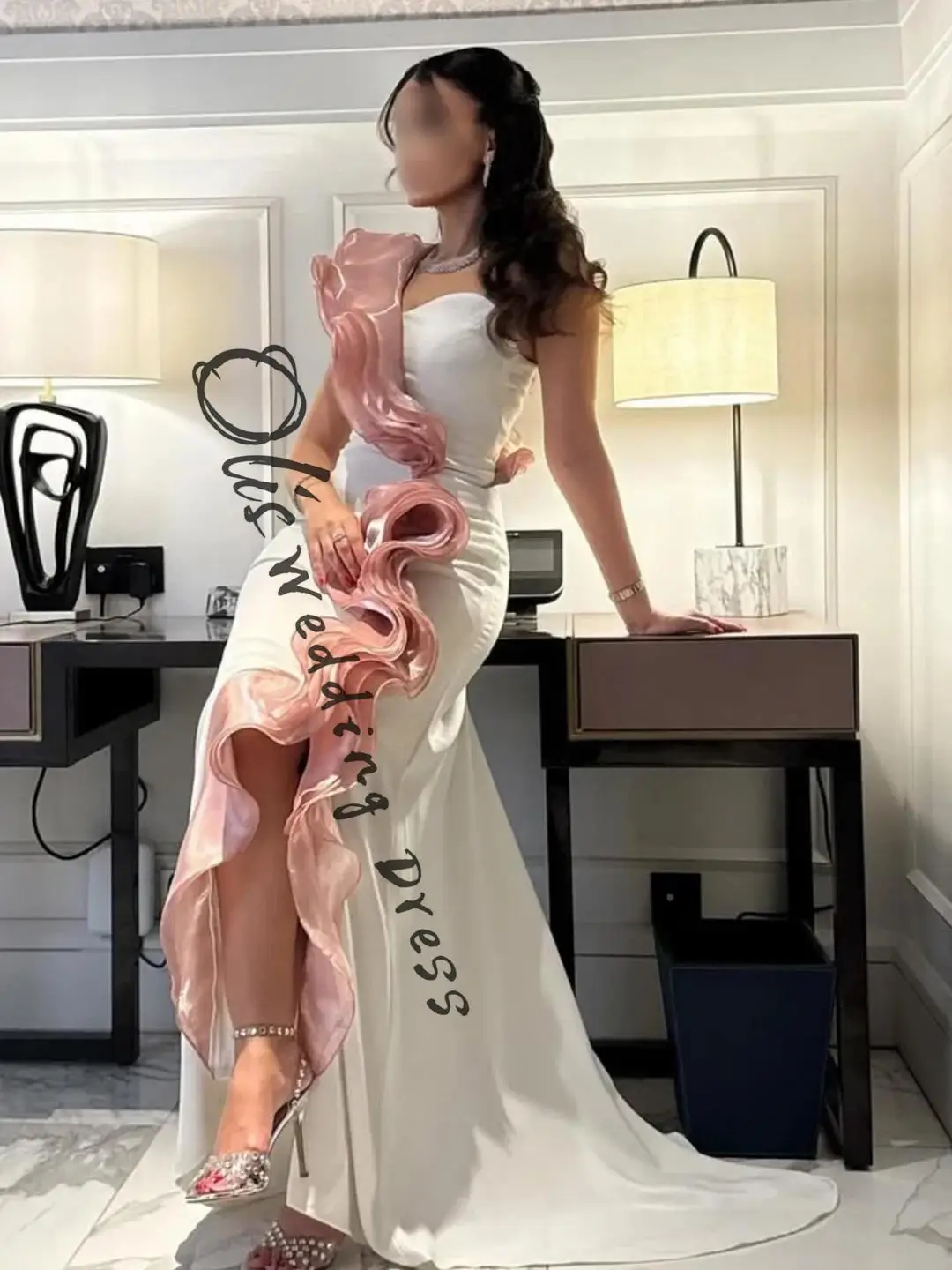 

customized Mermaid Sleeveless One Shoulder Prom Dresses Floor Length Party Dresses Side Split Evening Dresses