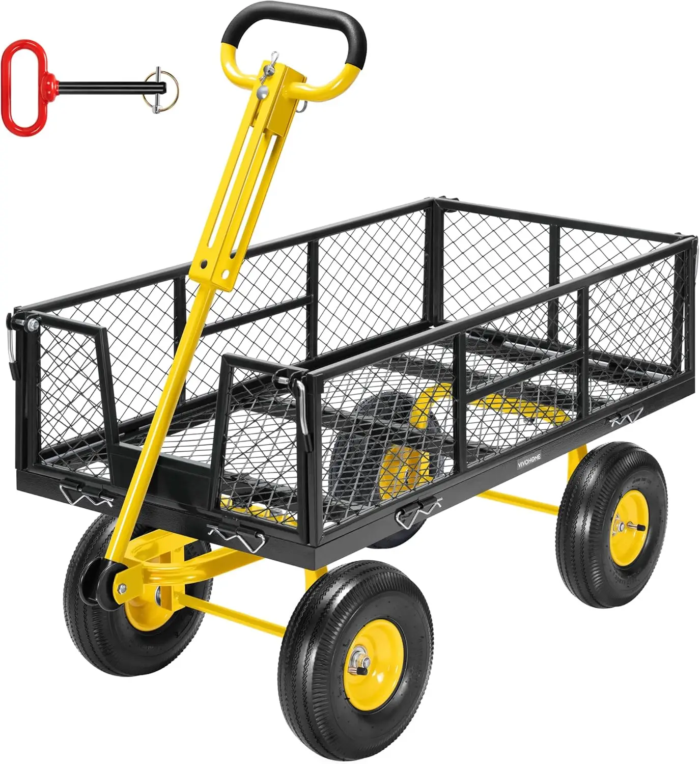 

Garden Cart Steel Heavy Duty 900 LBS Yard and Garden Wagon with 10 inch Tire and Handle Attach to ATV or Tractor Black