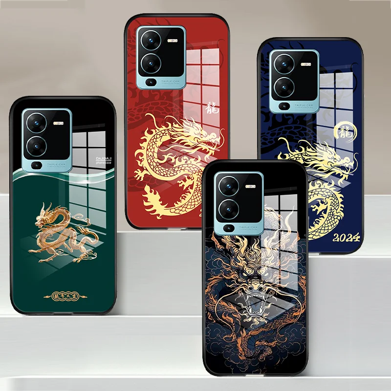 Fashion Dragon Fundas for VIVO IQOO 11 Z7 V23 V25 V27 V29 V30 X100 Y02 Y03 Y28 Y35 Y36 Y75 Y77 Y100 Tempered Glass Case Cover