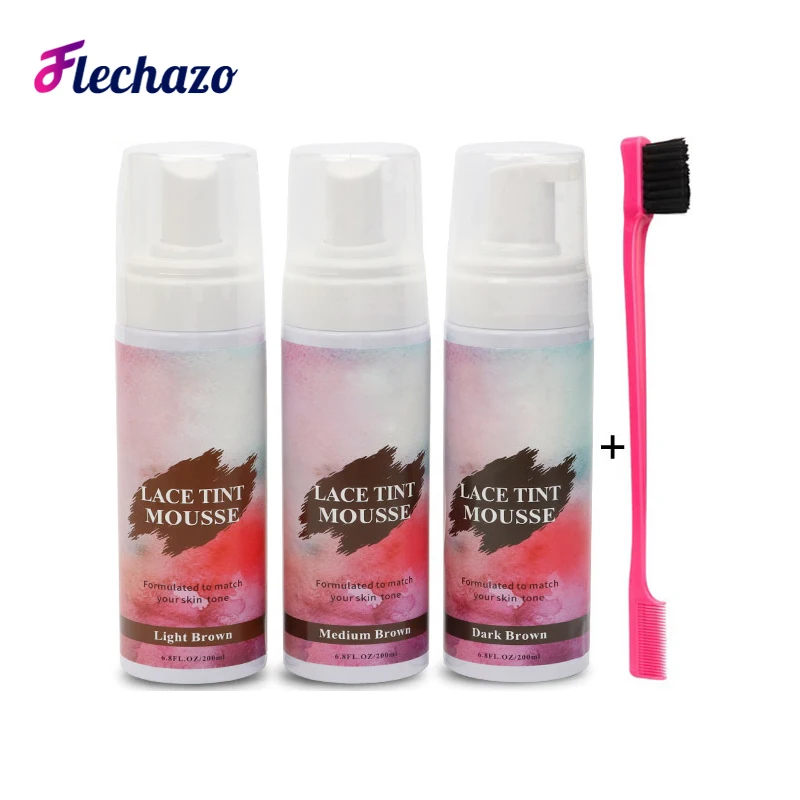 Flechazo Lace Tint Mousse For Wigs Melt 1Pcs 200Ml Waterproof Hair Styling Mousses For Lace Wigs Dark Medium Light Brown Color