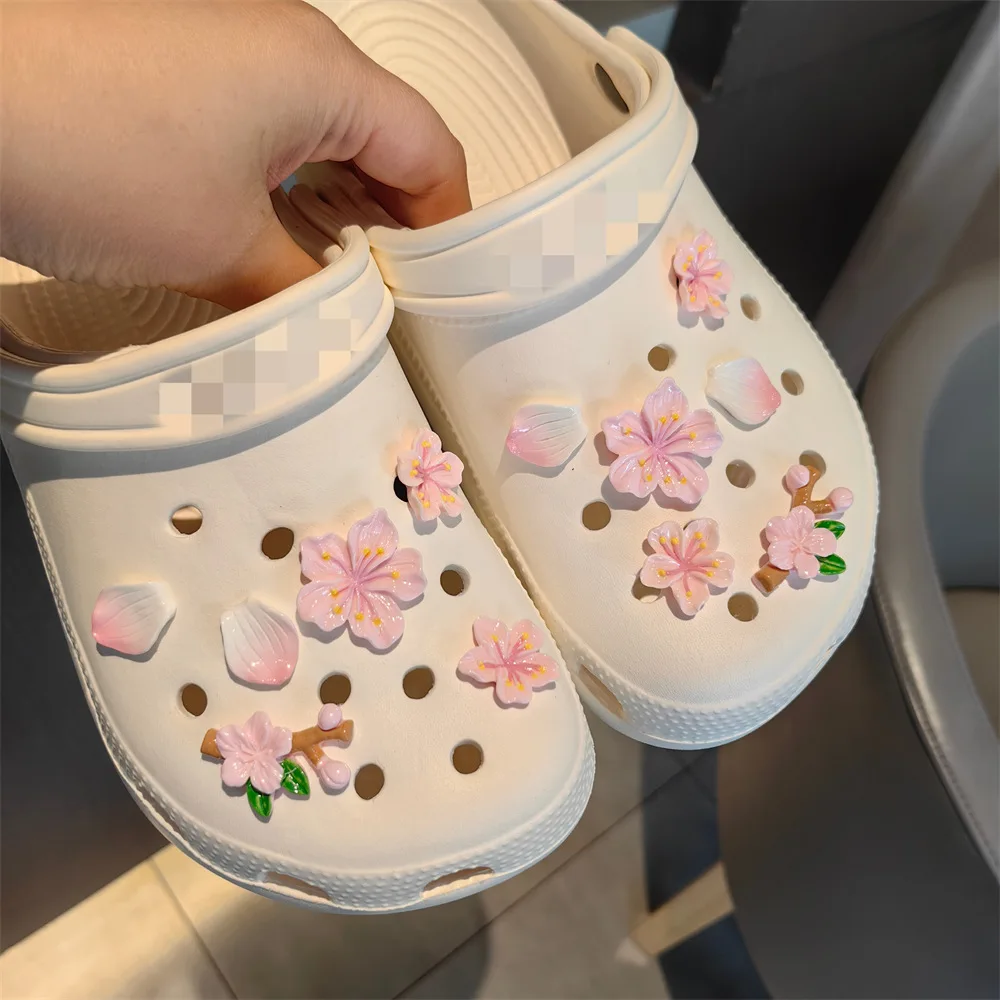 Clog Shoe Charm Pink Cherry Peach Flower Forest Style for Spring Summer Sandals DIY Resin Cute Premium Decorative Accessory