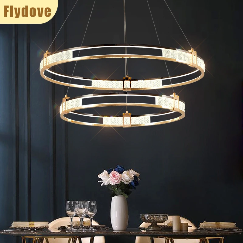 

Aluminum Plastic Frame Round LED Chandelier Bedroom Living Room Study Luxury High-grade Crystal Lamp Home Lighting Decoration