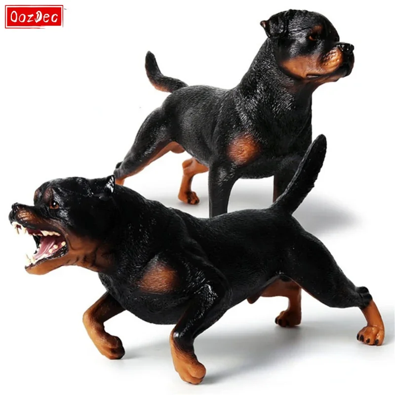 Rottweiler Dog Figurine, Miniature Solid Plastic Simulation Guard Dog Model Toy for Cake Topper, Collection and Decorations