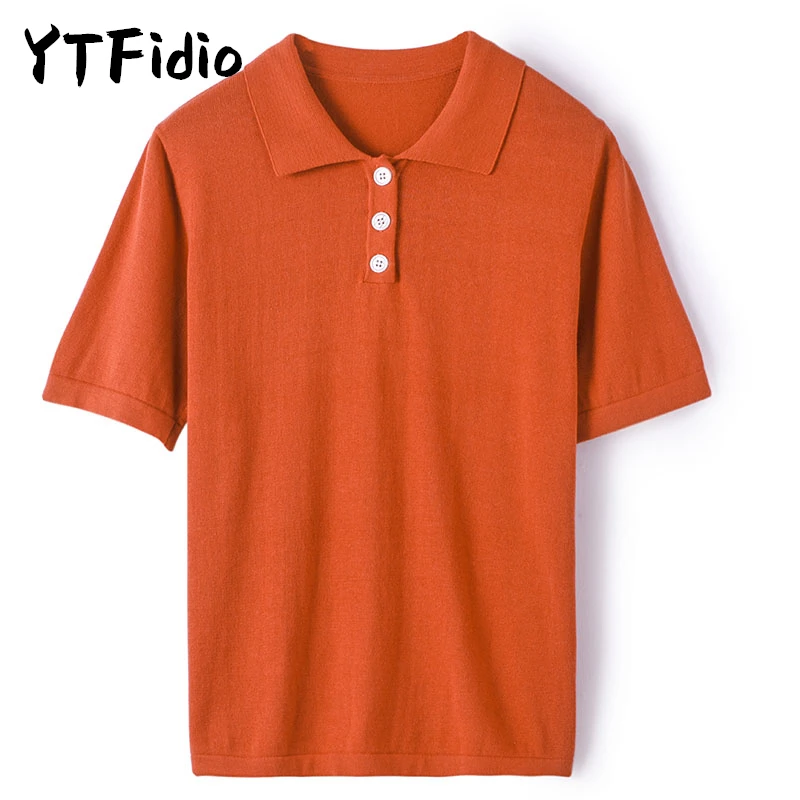 YTFidio - Camisa Polo de Algodón 100% para Mujer, Cuello Polo, Color Sólido, Tres Botones, Ropa de Diseñador de Lujo, Talla Grande, Liquidación 498
