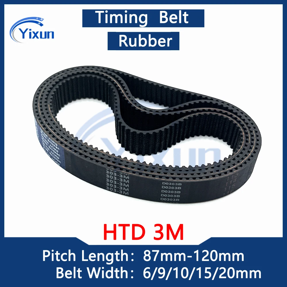 

HTD 3M Rubber Timing Belt Length 87 90 93 96 99 102 105 108 111 114 117 120mm Width 6/9/10/15/20mm Synchronous Belt Drive Belt