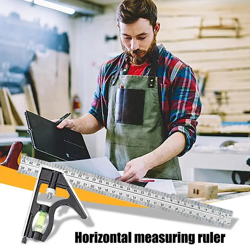 Carpenter Square Level Measuring Ruler Stainless Steel Measuring Adjustable Square For Home DIY Lovers Woodworking Electrician