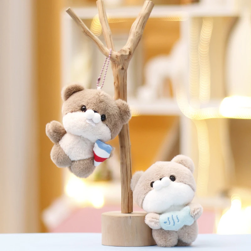 Cute Otters Holding Fish Plush Doll Keyrings Lightweight Hanging Pendant Props For School Bag Key Wallet Doll Toy Gifts 12cm