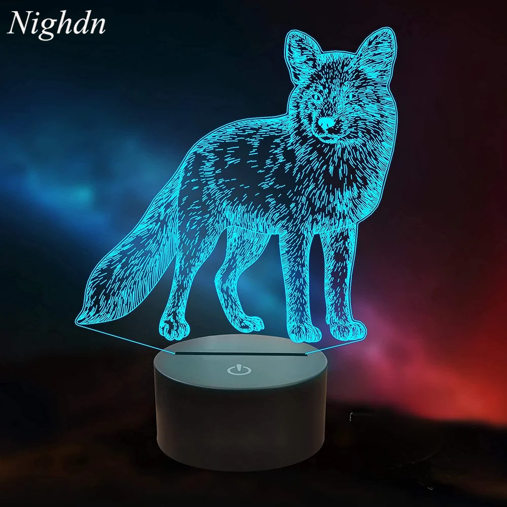 Nighdn Fox Night Light for Kids comodino Sleeping Lights Colorful 3D Illusion Lamp Boys Men Bedroom Decor Gifts festa di compleanno