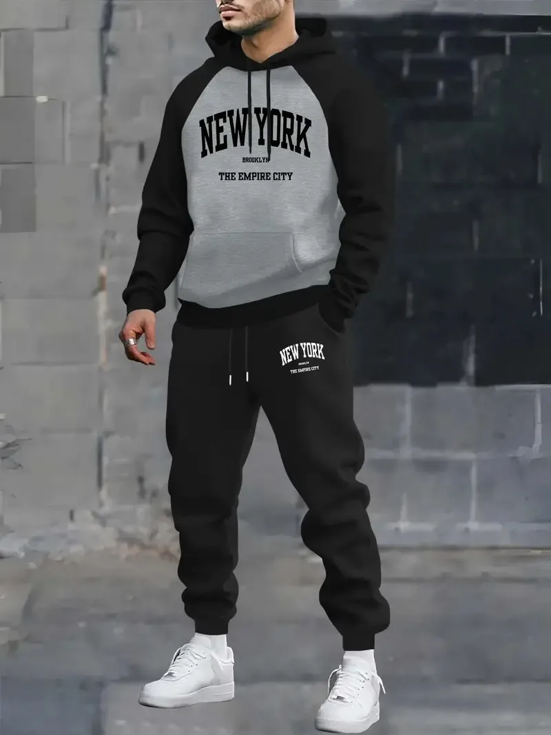 

Новинка осени 2025 года, удобная модная и повседневная мужская спортивная толстовка и спортивные штаны с 3D принтом жестов.