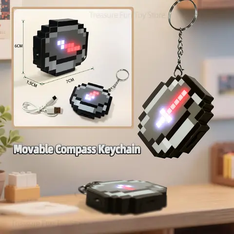 Rechargeable Compass Pixel Wind Peripheral Design Toy Trinket Use Movable Compass Keychain Pendant Real-world Use Toys Gift
