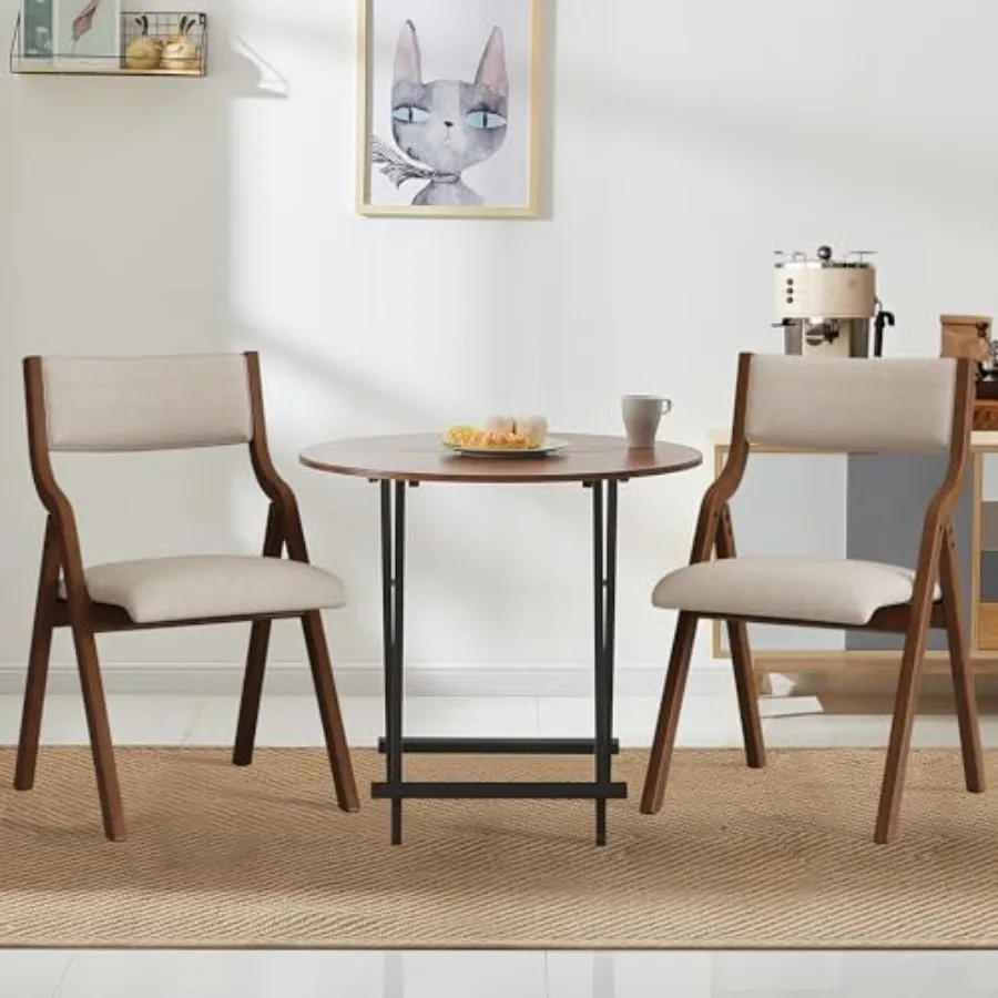 

Upholstered Folding Chairs Set of 2 with Ergonomically Designed Back and Solid Wood Frame for Dining Room and Office Indoor and