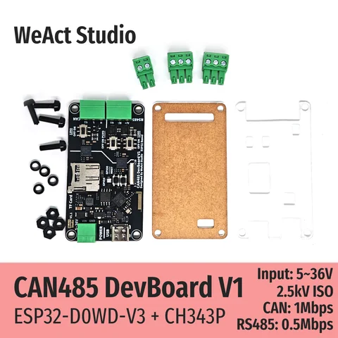 WeAct CAN485 DevBoard ESP32-D0WD-V3 CH343P CAN RS485 Development Board 5-36V 2.5kV Isolation 1Mbps CAN 0.5Mbps RS485