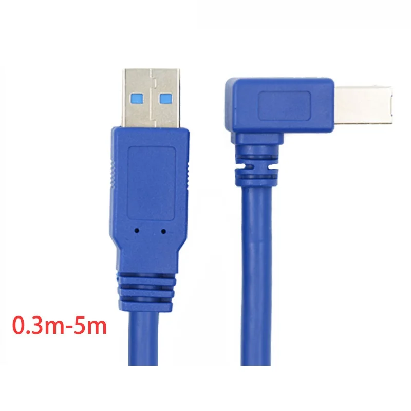 USB 3.0 A Male ke Male 90 derajat sudut kanan kiri kabel Printer bengkok HDD-BOX CD-ROM Data garis kawat USB 3.0 garis cetak