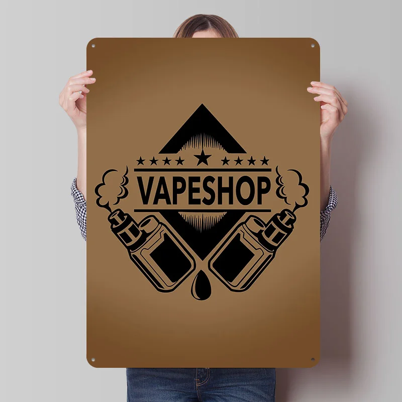 Vape Shop Logo Tinplate Posters Customizable Wall Art Retro Vintage Metal Signs for Home Room Mancave Decoration Gaming Garden