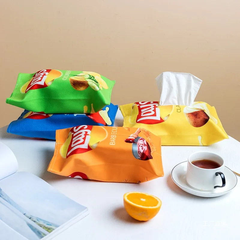 Creative Velvet Potato Chip Pattern Tissue Box Cute Multifunctional  Napkin Holder for Bedroom Living Room Car Office Kitchen
