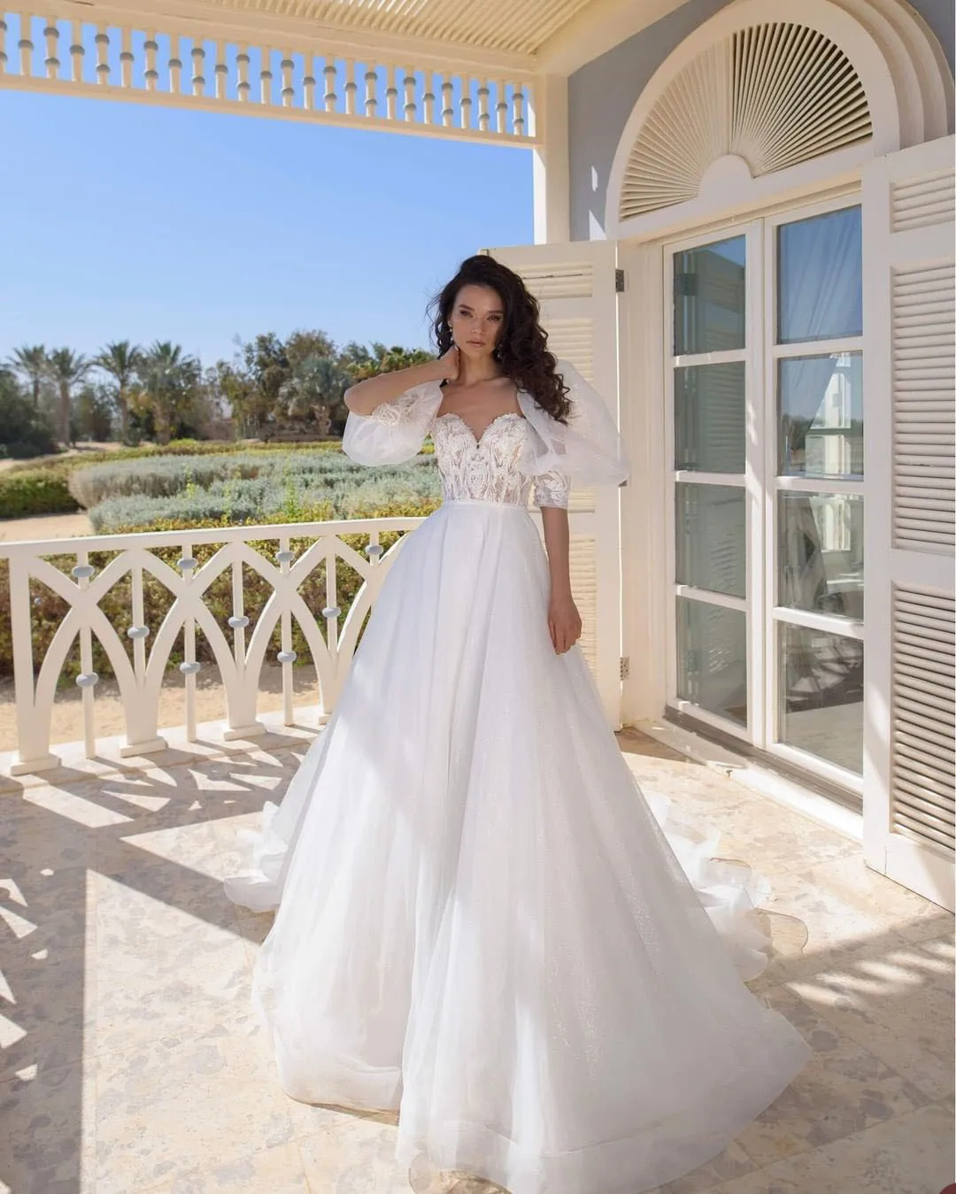 Элегантное пляжное пышное свадебное платье трапециевидной формы с рукавами-фонариками, свадебные платья длиной до пола, платья больших размеров на заказ