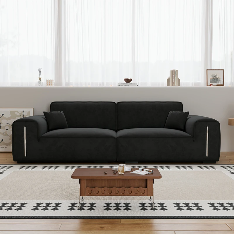 

Italian minimalist large black cow fabric sofa high-grade velvet modern simple small apartment living room sofa straight row