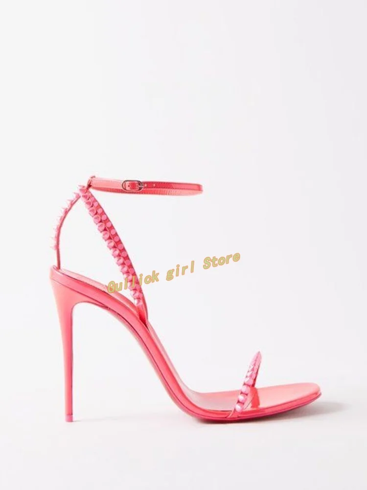 Rivet Stiletto Heel Sandals Ankle Buckle Strap Open Toe Fashion 2024 Summer Spring Women Shoes High Heel