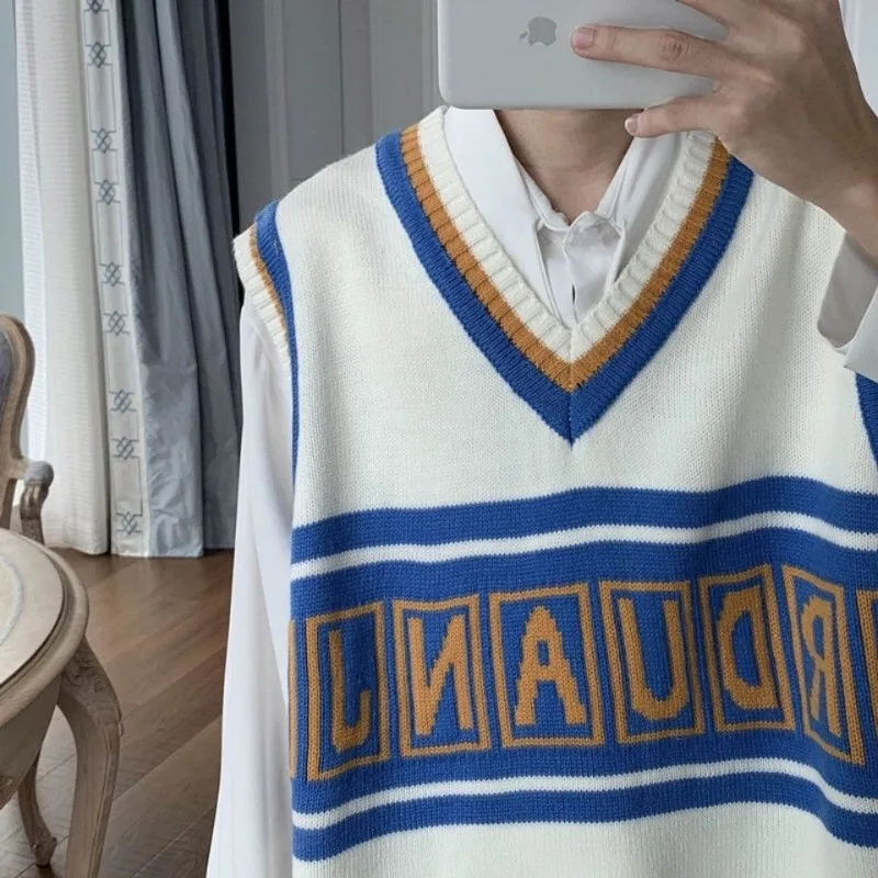 الخامس الرقبة أكمام محبوك سترة اللون حظر رسالة الكورية نمط المتضخم زمم الرجال عادية ربيع الخريف تنوعا العصرية