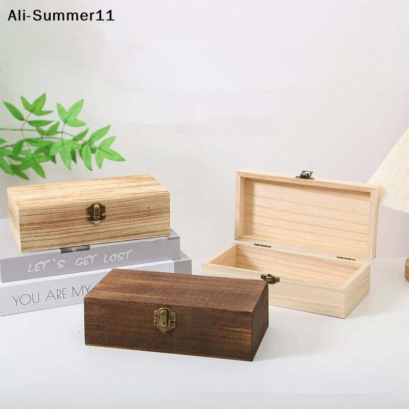 【NpA】Rectangular Wooden Storage Box Organizer Wooden Storage Case Simple Storage Container Dust-Proof With Lock Jewelry Box Case