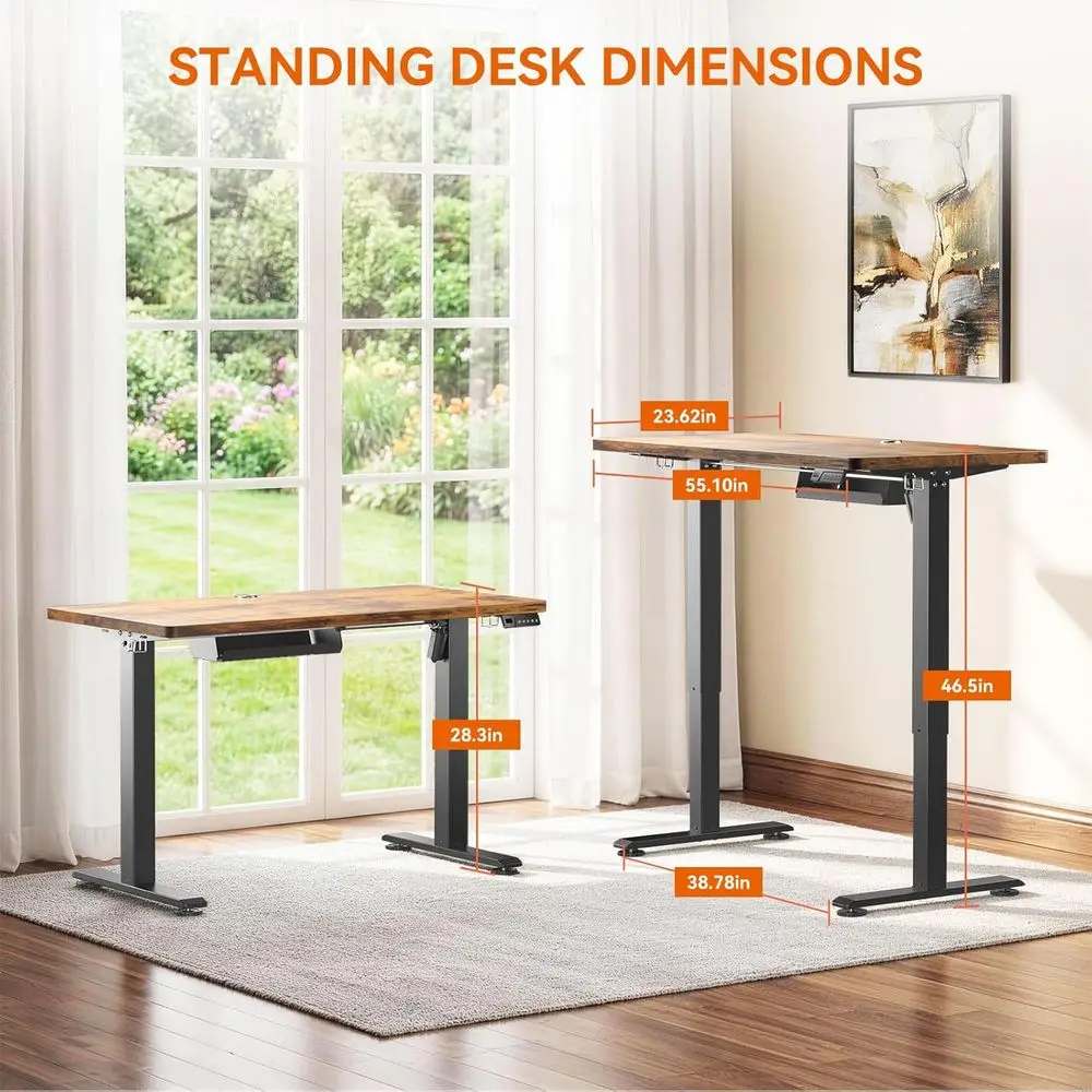 55 x 24 Inch Electric Adjustable Standing Desk, 3 Memory Heights, Cable Management, Brown
