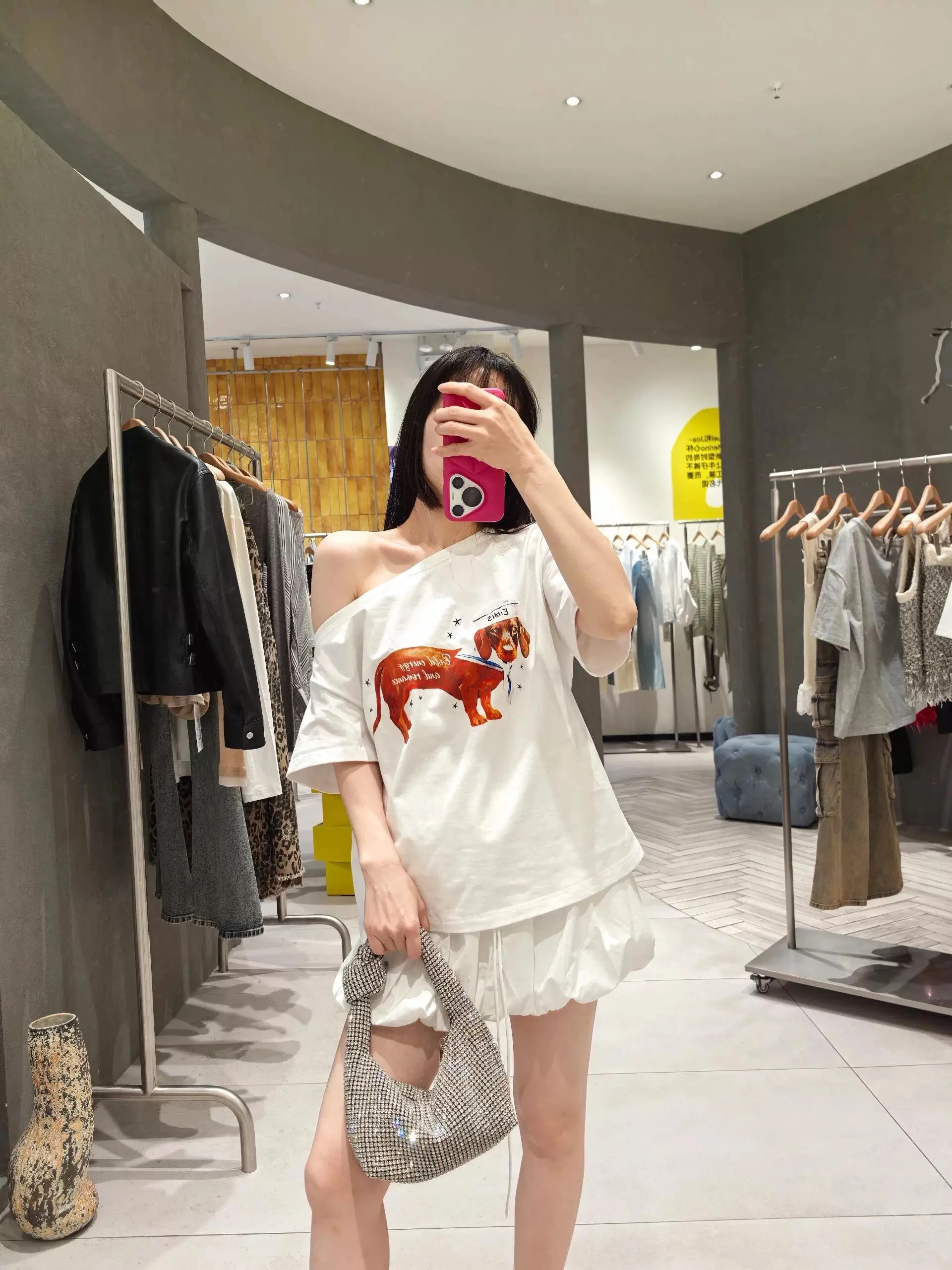 ゆったりとしたカジュアルな女性用オルト・スヴェ・ティート・ソーセージドッグプリント・オルダーバード・韓国風・通勤・ファション・コットン・サマートップ