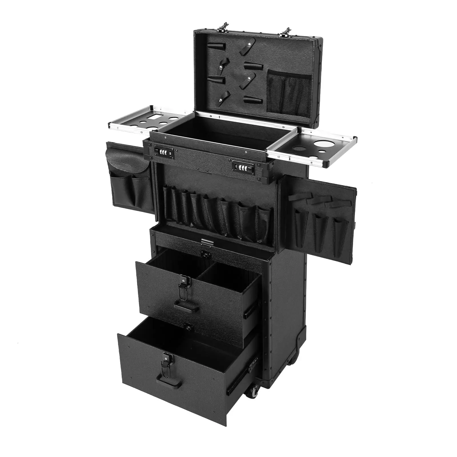 

Lockable Makeup Train Case, 44.09 Lbs Rolling Hairdressing Trolley, Cosmetology Case on Wheels, Beauty Salon Cosmetic Luggage with