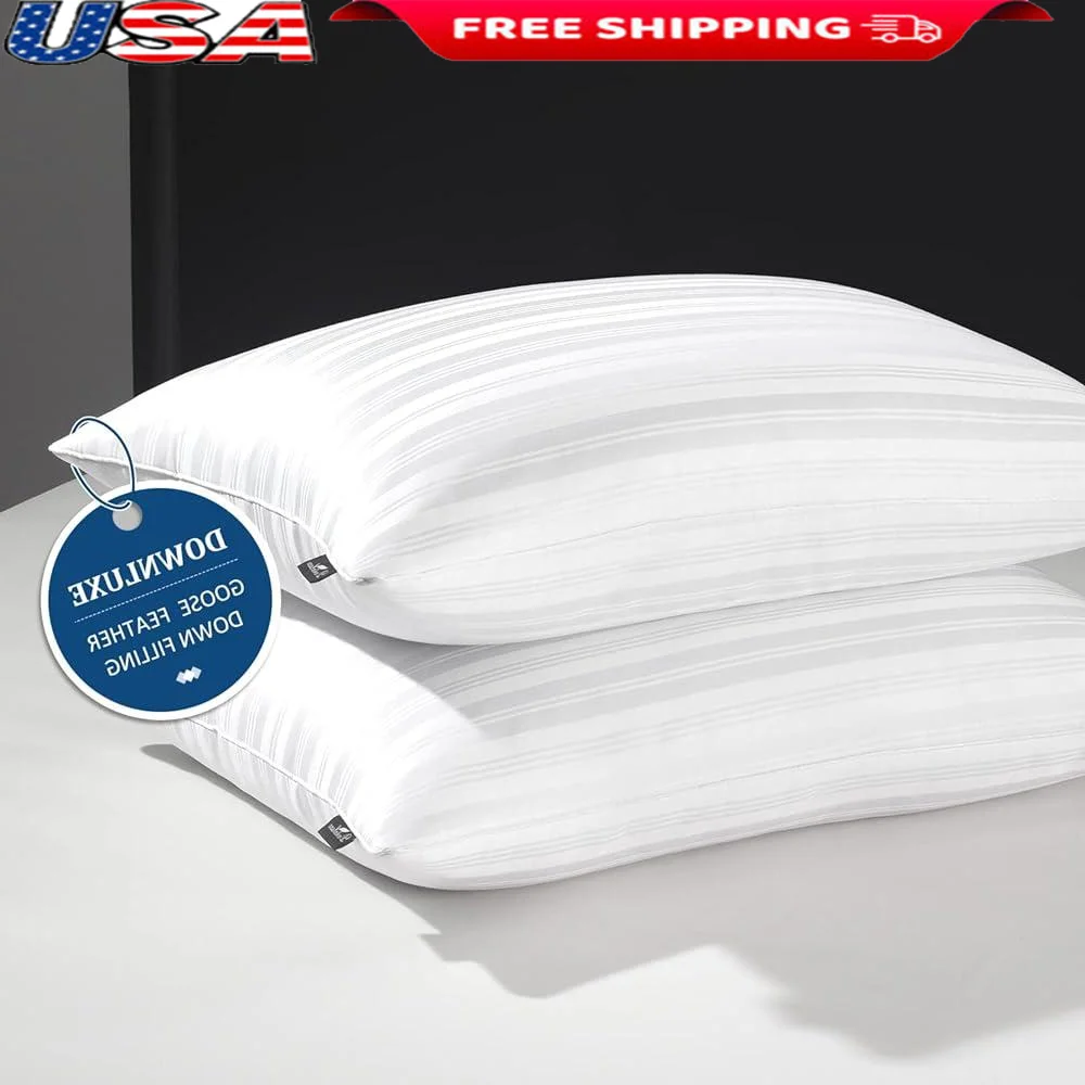 Goose Down Pillows Set of 2 King Size Soft Breathable Hotel Quality Down and Feather Bed Pillows All Sleep Positions