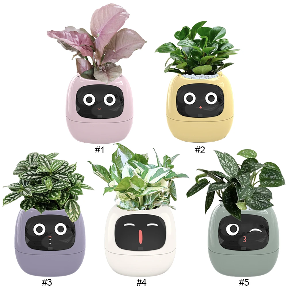 Smart Plant Pot Smart Flowerpots USB Rechargeable AI Flower Pot Multi-Function Plant Robot 7 Smart Sensors for Smart Expression