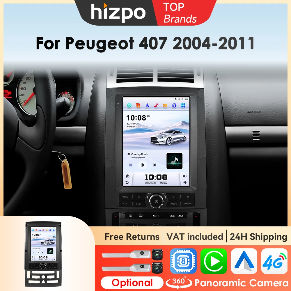 Hizpo Autoradio im Tesla-Stil für Peugeot 407 CC SW 407CC 2004 - 2011 Stereo Multimedia GPS Autoradio Intelligentes Carplay 9,7 Zoll