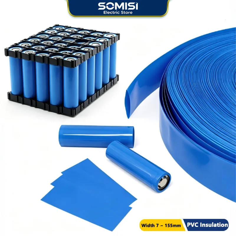 1~20m PVC Heat Shrink Tube Lithium Wrap Blue Width 7 ~ 155mm Lipo Cell Protection Case Insulated Film for 18650 Battery Pack