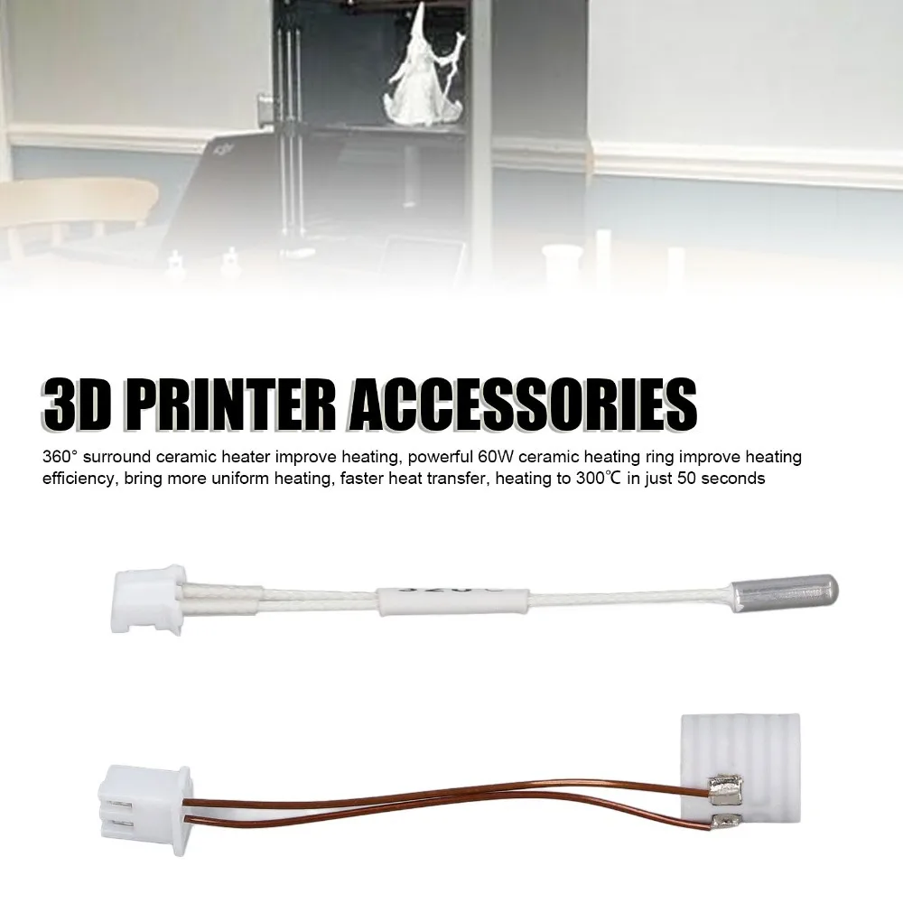 60W Power Ceramic Heater Thermistor Kit Heat Break Resistance Thermistor Sensor 3D Printer Hotend Replacement