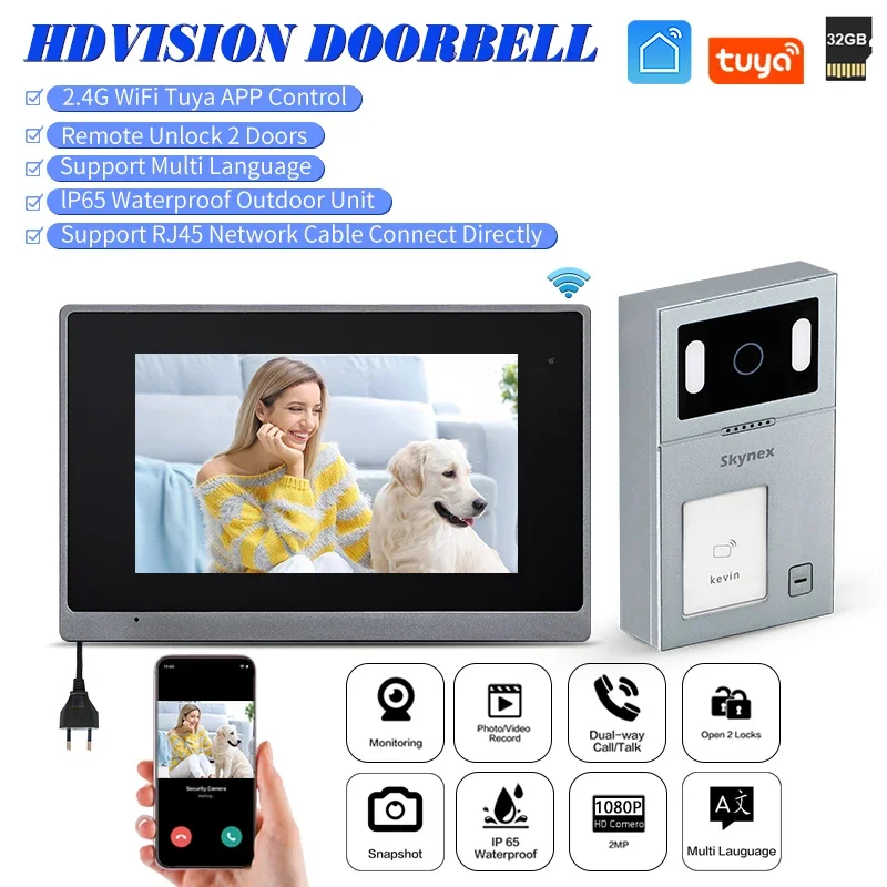 

Marketing Tuya Wifi 7 Inch IP Video Doorbell Videocitifono Network RJ45 RFID Card Unlock Video Intercom System