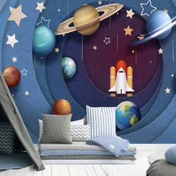 Customized Space Planet Star Rocket 3D Wallpaper Mural For Children Room Living Room Sofa TV Backdrop Wall Home Decor 3D Fresco