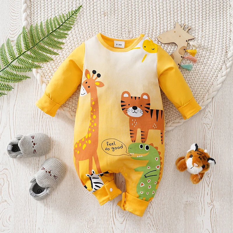 

Baby Clothes Cute Cartoon Animal Printed Cotton Comfortable Boys And Girls Spring And Autumn Long Sleeved Baby Jumpsuit