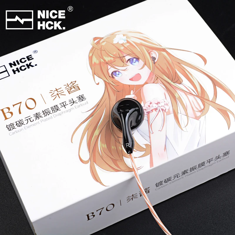 NiceHCK-auriculares con micrófono B70, cascos brillantes de cabeza plana, elemento de carbono de 14,8mm, controlador chapado, auriculares HIFI, tapones para los oídos deportivos para dormir