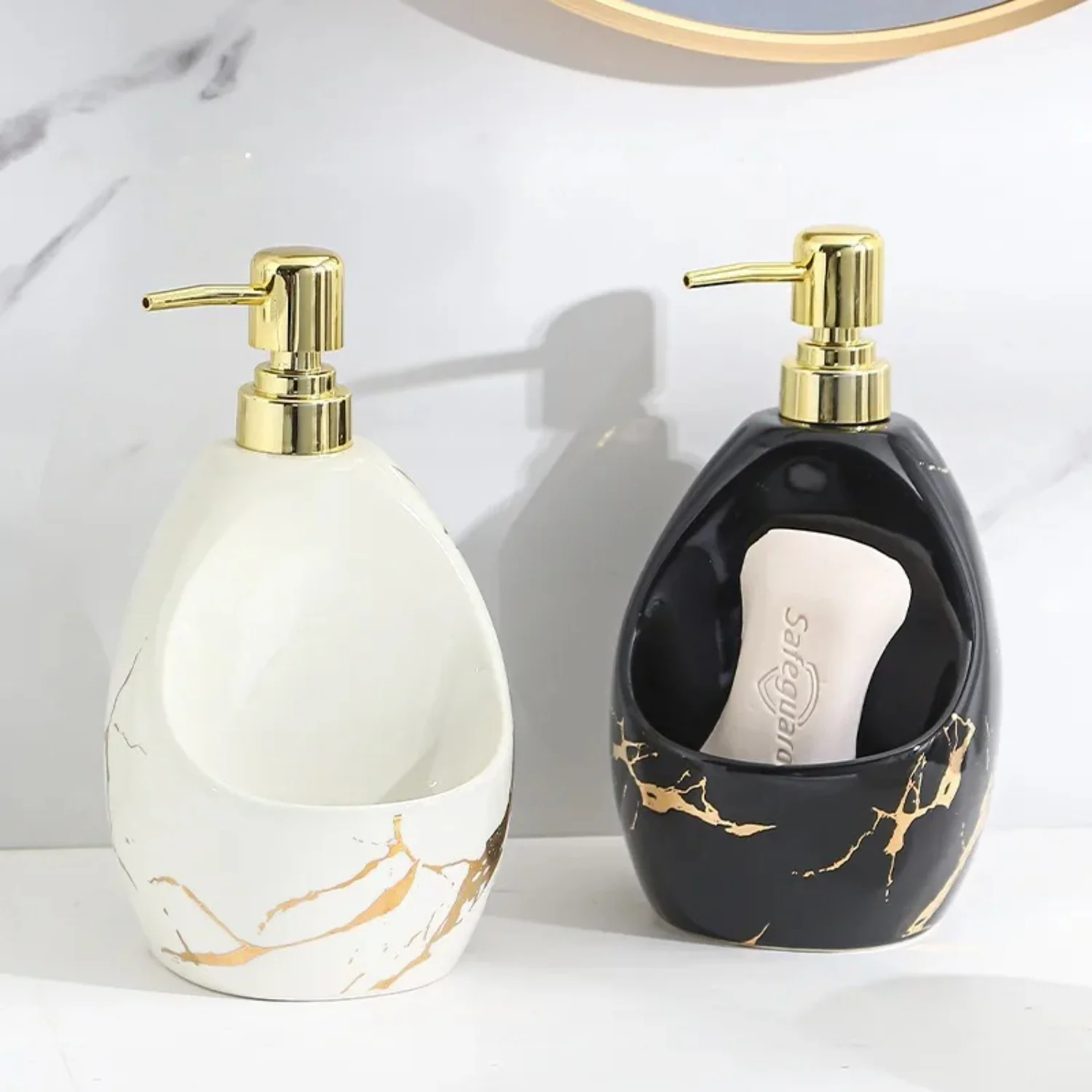 Marble Texture Ceramic Soap Dispenser for Kitchen Bathroom - Hand Sanitizer & Lotion Dispenser Rice milk soap Skin bleach Savon