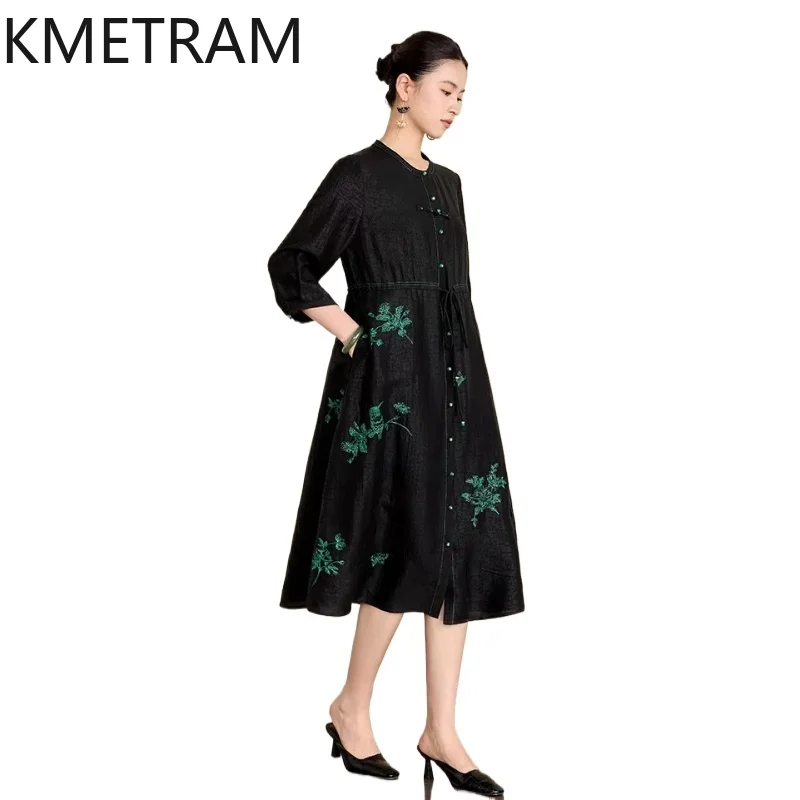 

KMETRAM 100% Натуральное шелковое платье из тутового шелкопряда Xiangyun Sha Long, коллекция 2026 года, женская одежда, элитные летние черные платья, женское платье