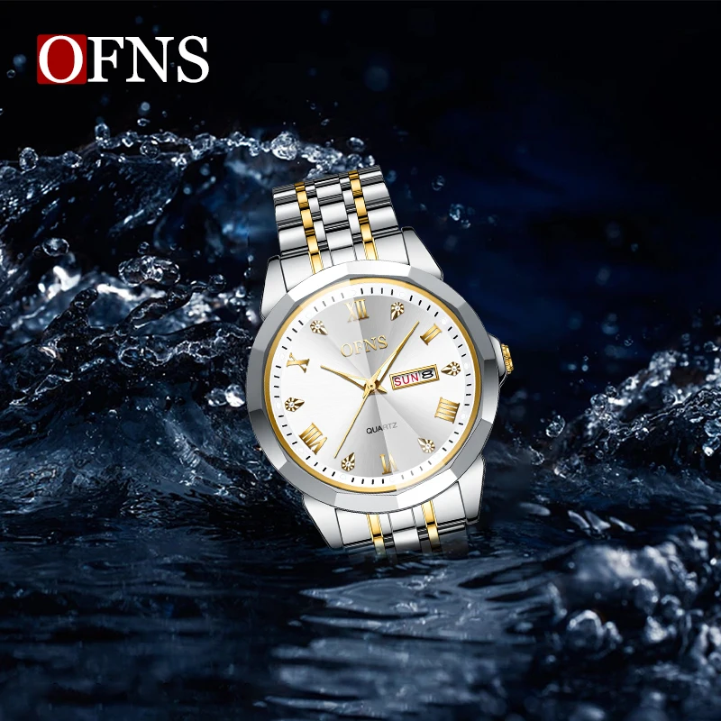 OFNS Top Luxury Business Couple Watches Waterproof Luminous Stainless Steel Quartz Watch Men Women Fashion Lovers Casual Watch