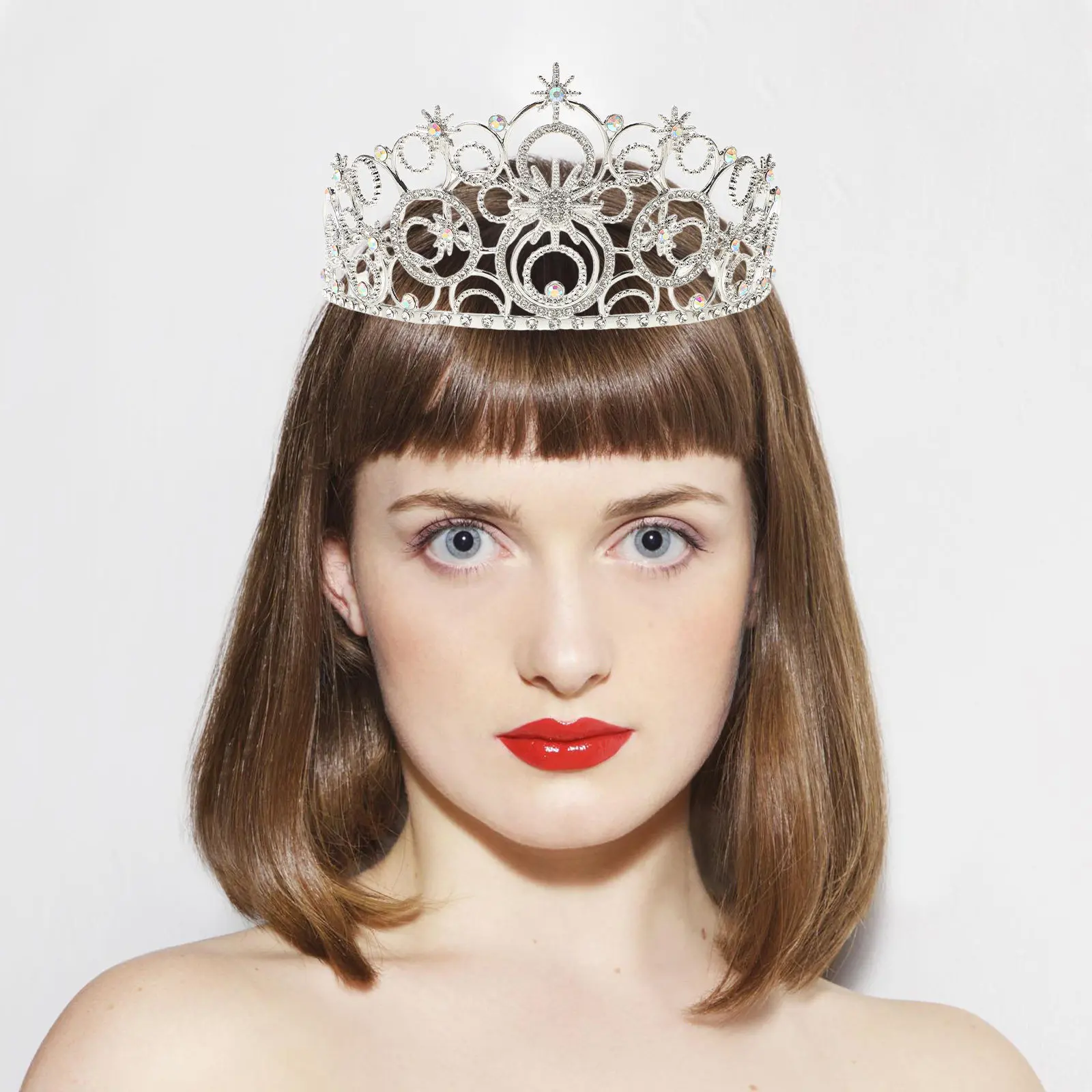 

Роскошная хрустальная тиара-корона с эффектом пузырьков, серебряная, для невесты, свадебная повязка для волос, для принцессы, выпускного вечера, дня рождения, праздничный головной убор для женщин