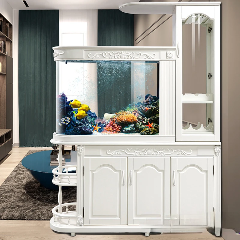 

Room Large Partition European Style Hallway Bullet Super White Glass Bar Screen Wine Cabinet Ecological Aquarium