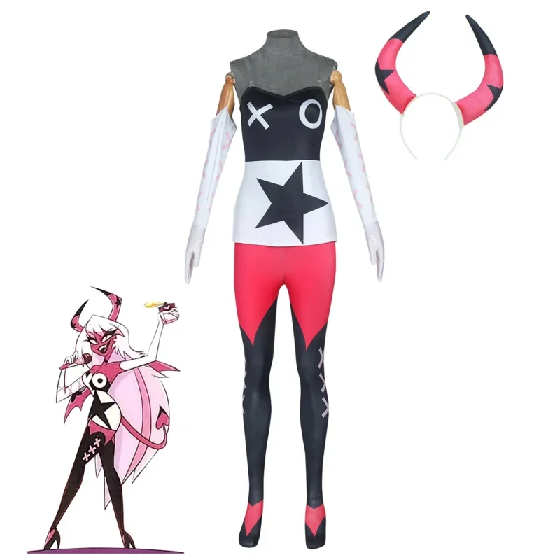 SN88 Vagatha Anime Hazbin Costume Cosplay Vestiti Uniforme Hotel Halloween Party Set Donna Abito Abito Corno Copricapo Halloween Pa