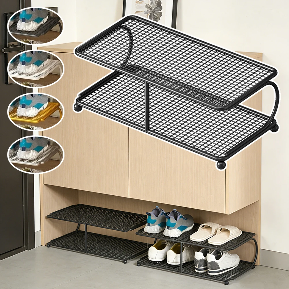 

1PC Large Capacity Shoe Rack 2 Layers Metal Iron Storage Rack, Durable Space Saving Multi-functional Wardrobe Desktop Organizer
