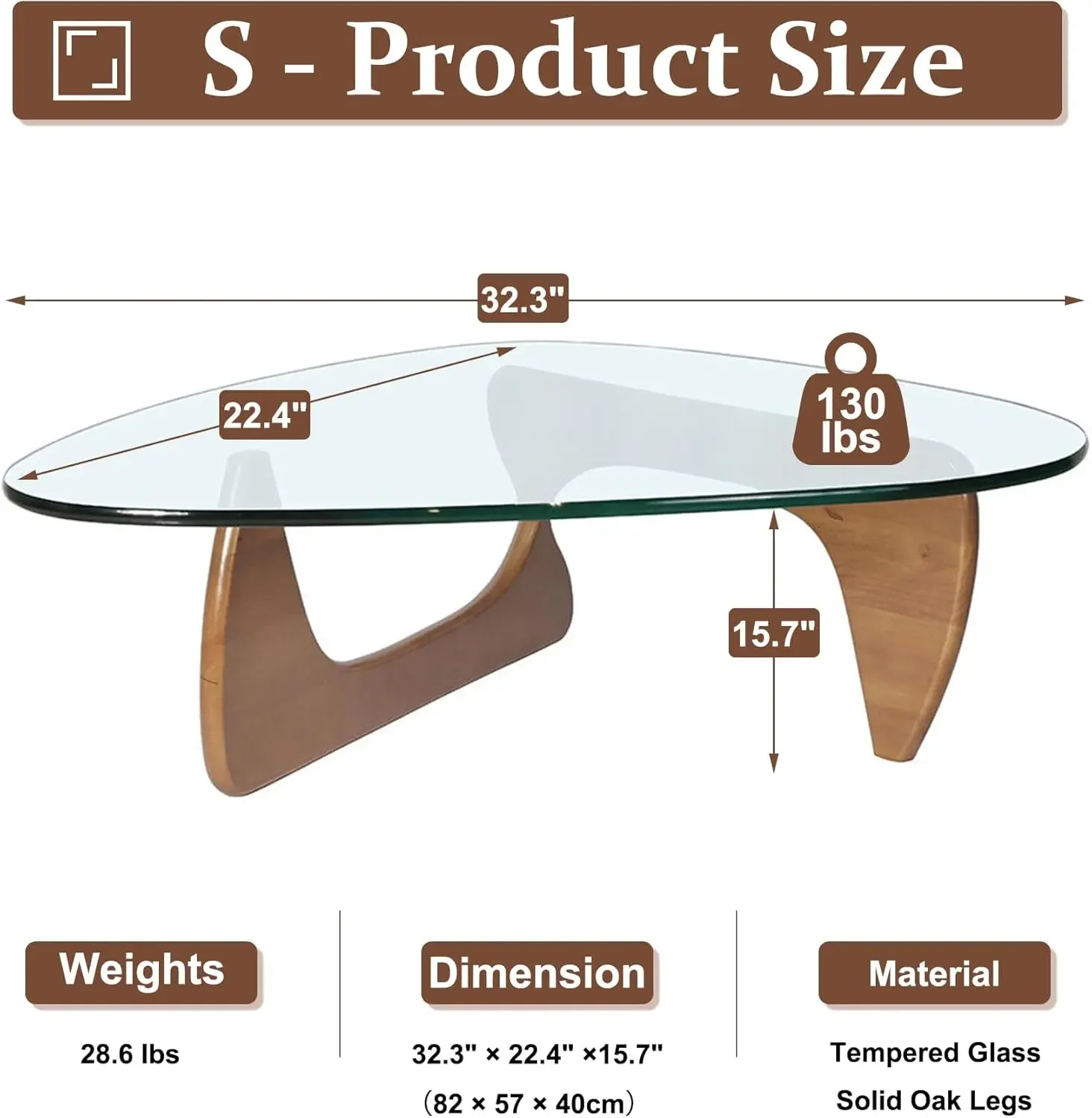 Tables for Living Room - Triangle Glass Coffee Table with Wooden Base Mid-Century Modern Abstract End Table for Study Room