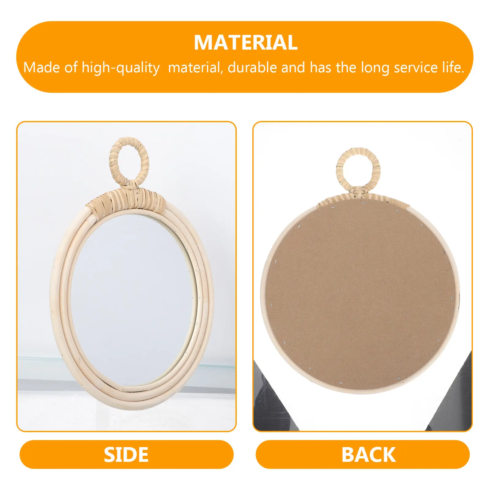 Nordic Style Decorative Wicker Makeup Mirror Wall-Hanging Mirror Artistic Handmade Bathroom Wall Decor Chic Vertical Space