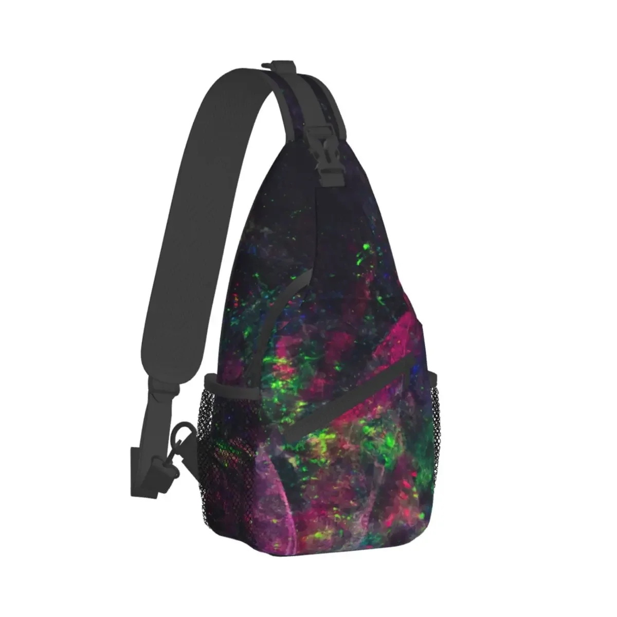 Neon Colors On Black Fabric Crossbody Chest Bags Neon Pattern Pockets Travel Pack Messenger Sports Teens Shoulder Bag Unisex