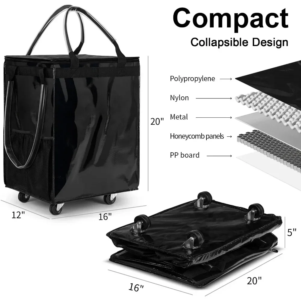 1PCS Large Capacity Organiser Foldable Rolling Shopping Organiser with Wheels Reusable Shopping Bag with Wheels Zipper Shopping